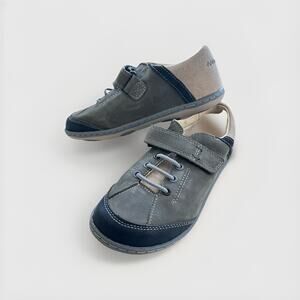 Boys Barefoot Shoes Clarks Leather Youth Size 12.5 Blue Gray Wide Toe Box